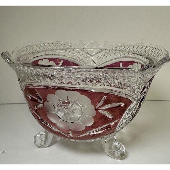 Vintage Anna Hutte  Bleikristall 3 Footed Hand Cut Lead Crystal Bowl Germany - Picture 1 of 11